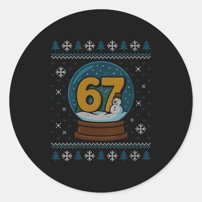 Womens 67 Meme Snow Globe Christmas Ugly Sweater X Classic Round Sticker (Front)