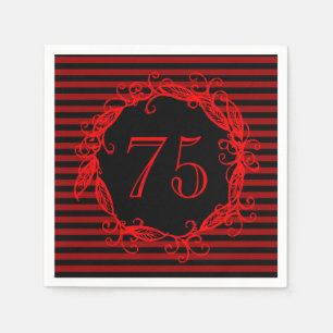 Women's 75th Birthday Black Red Swirly Napkin