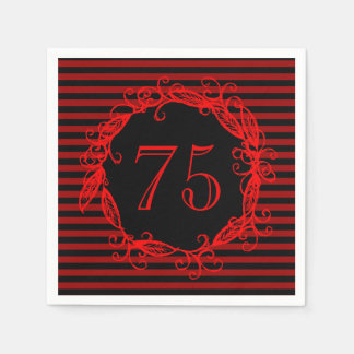 Women's 75th Birthday Black Red Swirly Napkin