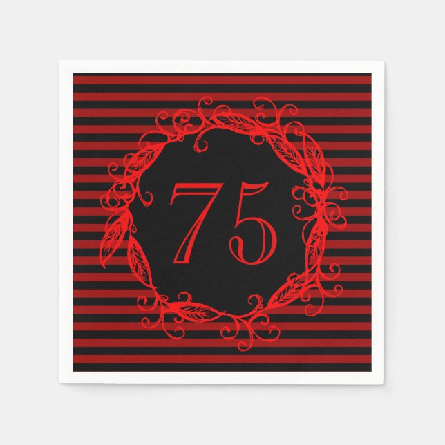 Women's 75th Birthday Black Red Swirly Napkin (Front)