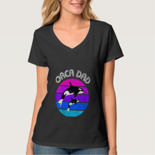 Womens 80s Orca Dad Retro Vintage Sunset V Neck T-Shirt