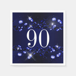 Women's 90th Birthday Blue Black Sparkly Diamond Napkin