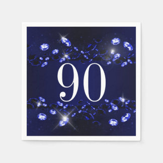 Women's 90th Birthday Blue Black Sparkly Diamond Napkin