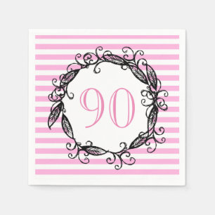 Women's 90th Birthday Pink White Black Swirly Napkin