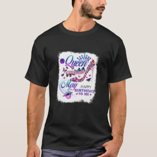 Womens A Queen Was Born In May Butterfly High Heel T-Shirt