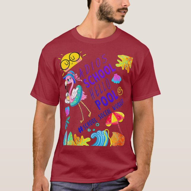 Womens Adios School Hello Pool Flamingo Funny T-Shirt (Front)