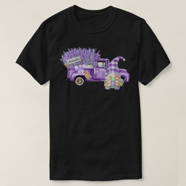 Womens Adorable Gnomes Flowers Purple Truck Lavend T-Shirt (Design Front)