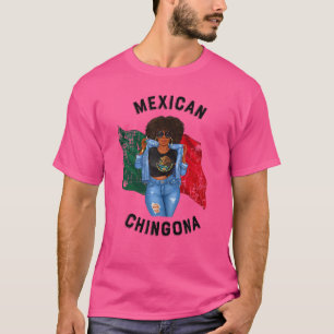 Womens African Mexican Chingona Afro Hair Dark Ski T-Shirt