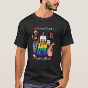 Womens Afro Gay Pride Black Womens Half American L T-Shirt