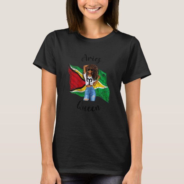 Womens Afro Guyana Aries Queen African Guyana Flag T-Shirt (Front)