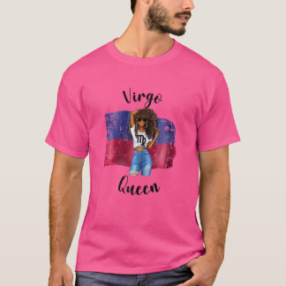 Womens Afro Haitian Virgo Queen African Haiti Flag T-Shirt