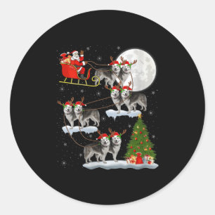 Womens Alaskan Malamute Dog Santa Sleigh Flying Fu Classic Round Sticker