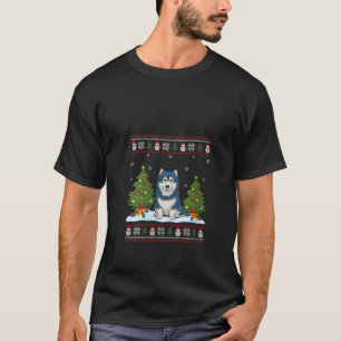 Womens Alaskan Malamute Dog Xmas Tree Light Funny  T-Shirt