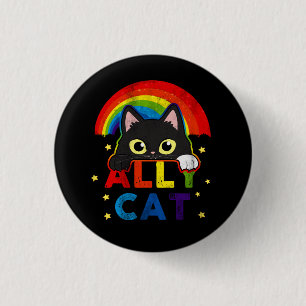 Womens Ally Cat LGBT Pride Ally Black Cat With Rai 3 Cm Round Badge