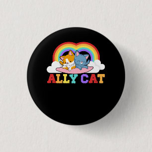 Womens Ally Cat LGBT Pride Ally Couple Cat With Ra 3 Cm Round Badge