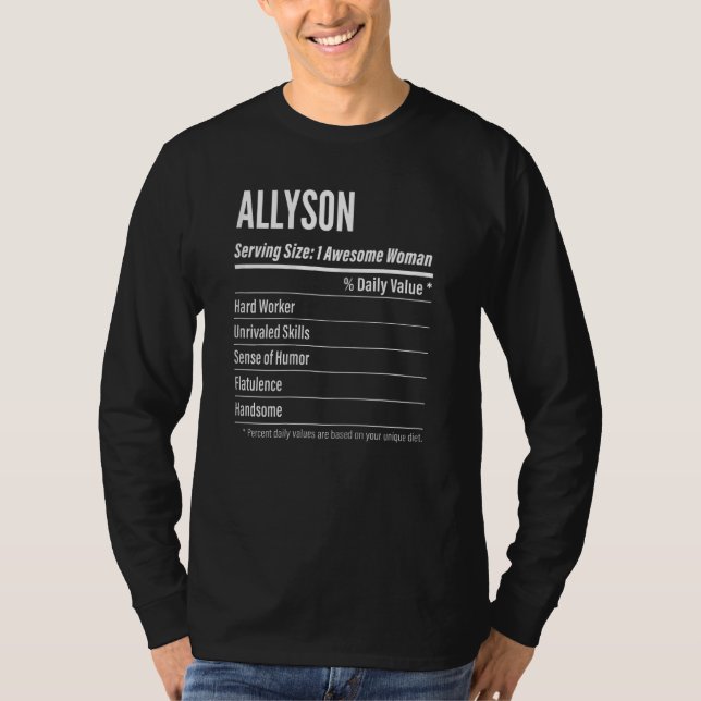 Womens Allyson  Nutritional Facts Serving Size Cal T-Shirt (Front)