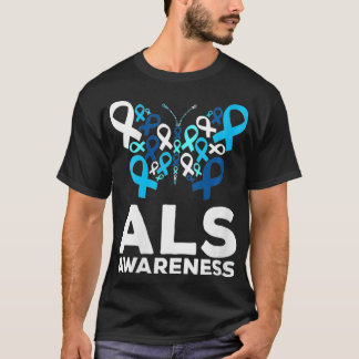 Womens ALS Awareness Month Butterfly Made Of Blue T-Shirt