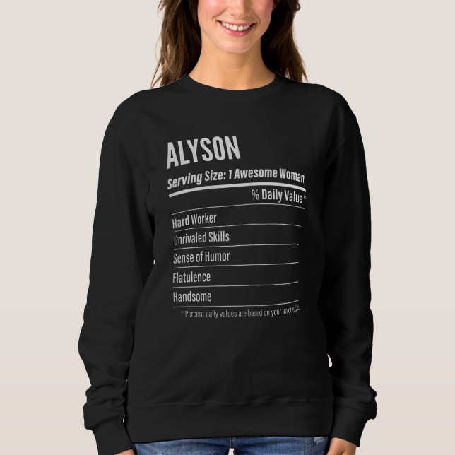 Womens Alyson  Nutritional Facts Serving Size Calo Sweatshirt (Front)
