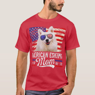 Womens American Eskimo Mum USA Flag Patriotic Moth T-Shirt
