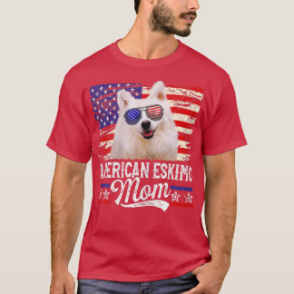 Womens American Eskimo Mum USA Flag Patriotic Moth T-Shirt