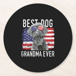 Womens American Flag Best Dog Grandma Ever Giant Round Paper Coaster