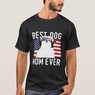 Womens American Flag Best Dog Mum Ever Shih Tzu Us T-Shirt