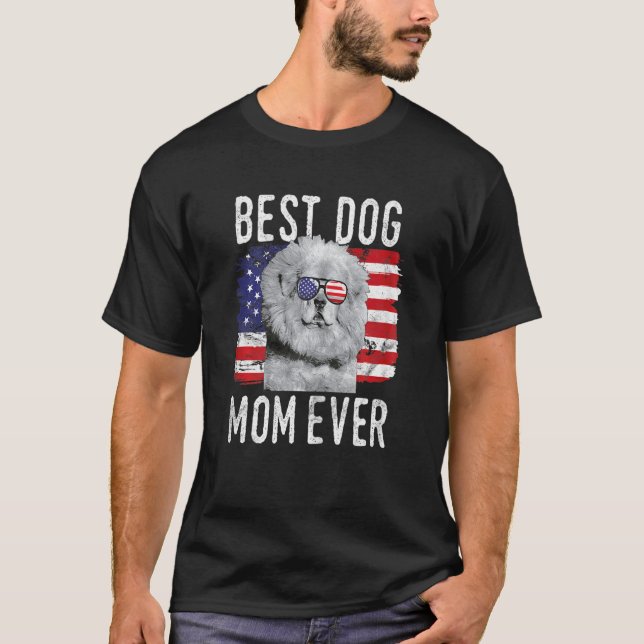 Womens American Flag Best Dog Mum Ever Tibetan Mas T-Shirt (Front)