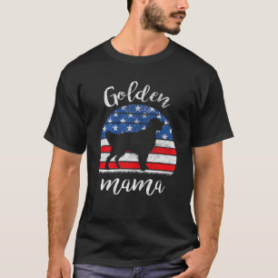 Womens American Flag Golden Retriever Mama Cream R T-Shirt