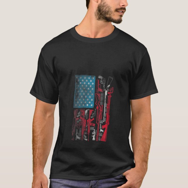 Womens American Flag Guns Riffles Bullets Us Flag  T-Shirt (Front)