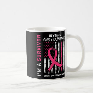 Womens American Flag Pink Awareness 16 Year Breast Coffee Mug