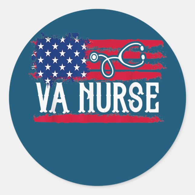 Womens American Flag VA Nurse Patriotic 4th of Classic Round Sticker (Front)
