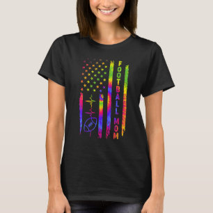 Womens American Us Flag Football Mum Tie Dye Colou T-Shirt