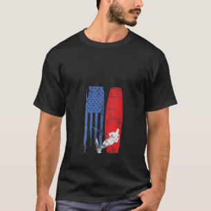 Womens American Water Skiing Flag Wakeboard Skier T-Shirt