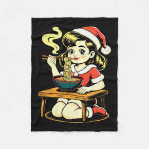 Womens Anime Ramen Xmas Kawaii Santa Girl Eating J Fleece Blanket