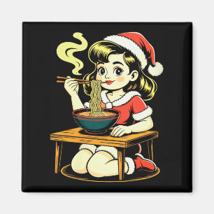 Womens Anime Ramen Xmas Kawaii Santa Girl Eating J Magnet