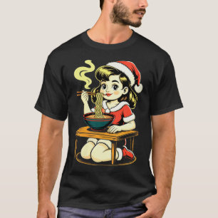 Womens Anime Ramen Xmas Kawaii Santa Girl Eating J T-Shirt