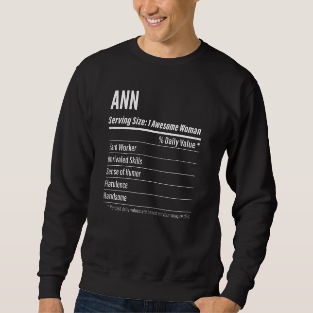 Womens Ann  Nutritional Facts Serving Size Calorie Sweatshirt (Front)