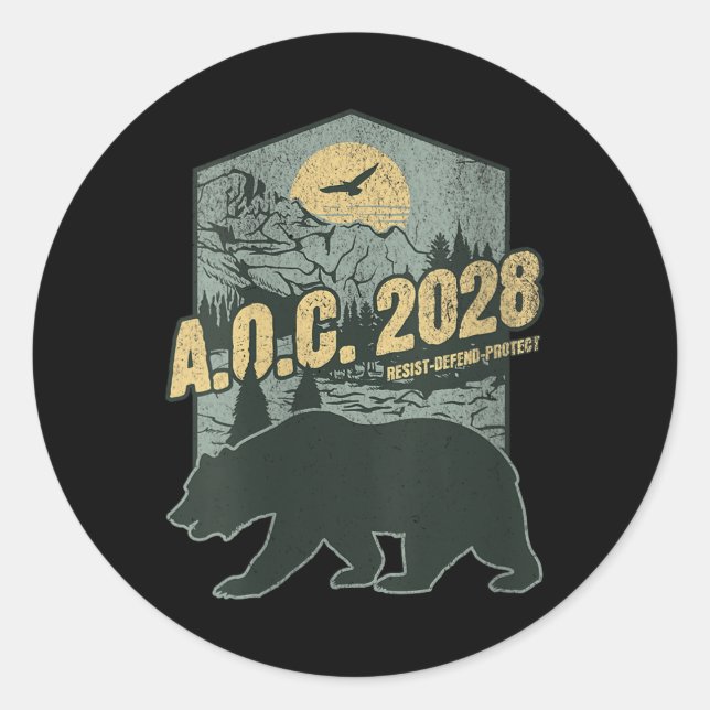 Womens Aoc 2028 For President Resist Bear Alexandr Classic Round Sticker (Front)
