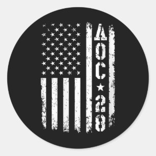 Womens Aoc 2028 Us Flag V-neck  Classic Round Sticker