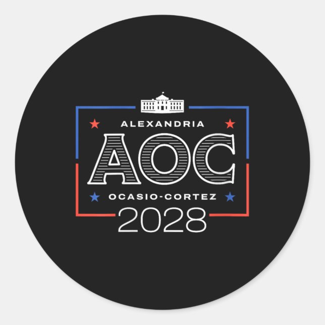 Womens Aoc 2028 White House V-neck  Classic Round Sticker (Front)