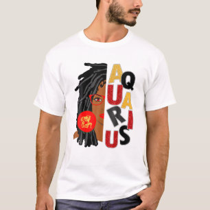 Womens Aquarius Girl Afro Locs Girl Zodiac Signs B T-Shirt
