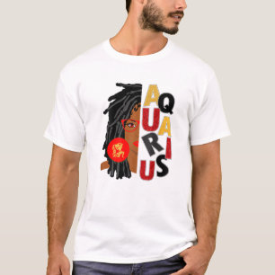 Womens Aquarius Girl Afro Locs Girl Zodiac Signs B T-Shirt
