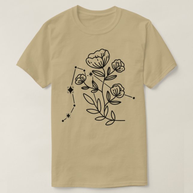 Womens Aquarius Zodiac Sign Flowers Constellation  T-Shirt (Design Front)
