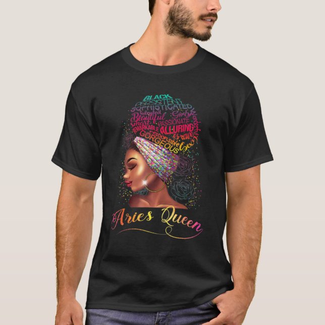Womens Aries Queen Afro Women March April Zodiac M T-Shirt (Front)