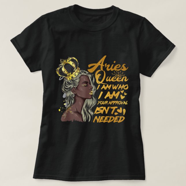  Womens Aries Queen Birthday Zodiac Gift Black W.. T-Shirt (Design Front)