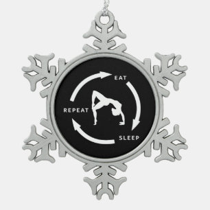 Women's Artistic Gymnastics Eat Sleep Repeat Sport Snowflake Pewter Christmas Ornament