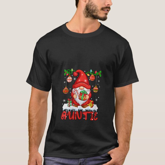 Womens Auntie Christmas Gnome Colourful Lights Mat T-Shirt (Front)