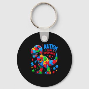 Womens Autism - Dinosaur - Puzzle - Bow - Autism I Key Ring