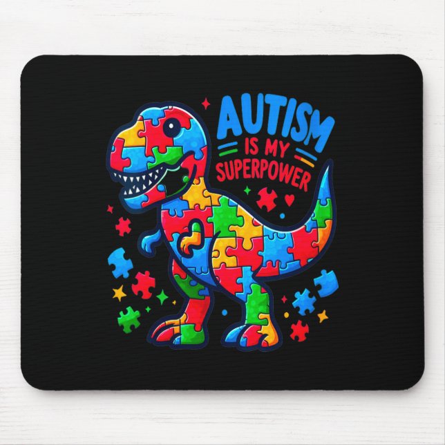 Womens Autism - Dinosaur - Puzzle - Bow - Autism I Mouse Pad (Front)