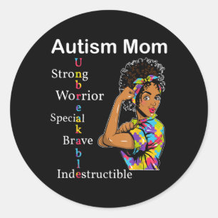 Womens Autism Mum African Unbreakable Autism Aware Classic Round Sticker